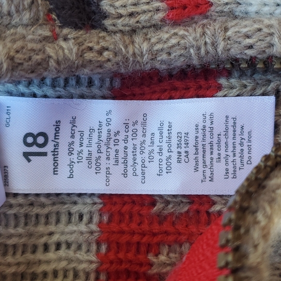 Carter's Moose Zipper Front Sweater Christmas Winter 18 mos New - Picture 5 of 8